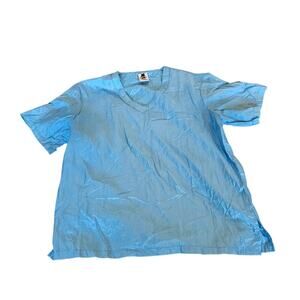 Top Performance Nylon Scrub Style V Neck Top Small Blue Lightweight Pullover